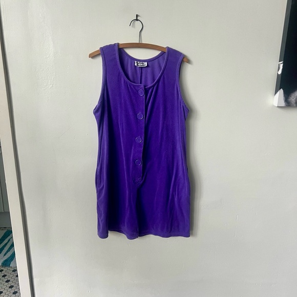 Vintage Purple Terry Cloth Romper 1980’s Purple Jumper 80’s Beach Cover Up - Picture 2 of 8